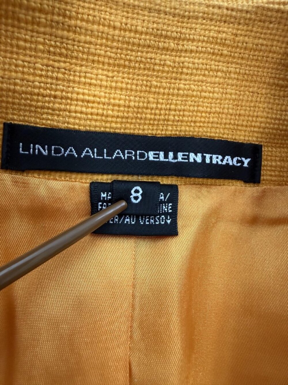 Linda Allard Ellen Tracy Jacket Womens 8 Mustard Yellow Gold Textured Blazer - Picture 3 of 13